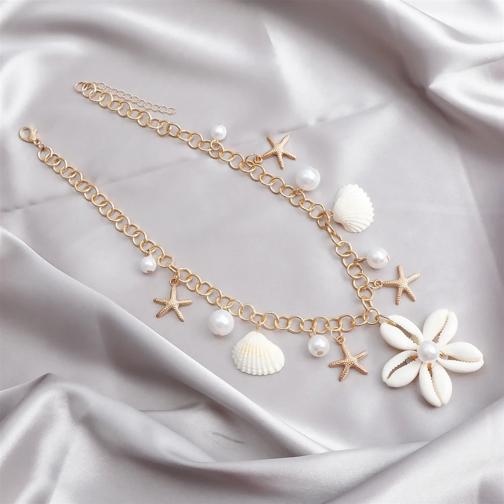 Fashion Beach Flower Shell Boho Necklaces for Girls Sweet Earrings for Women Ladies Jewelry Sets Suits Accessories Wholesale