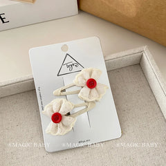 Girly Aesthetic Cherry Bowknot Grid Red Hair Ties Alligator Clips Headband Sweet Fashion in Stock Hair Accessories Set for Kids