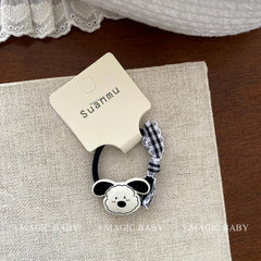 Kids Grey Grid Heart Dogs Decorative Small Hair Ties Fashion Chic Cute Ponytail Holder Scrunchies Accessories for Children Daily