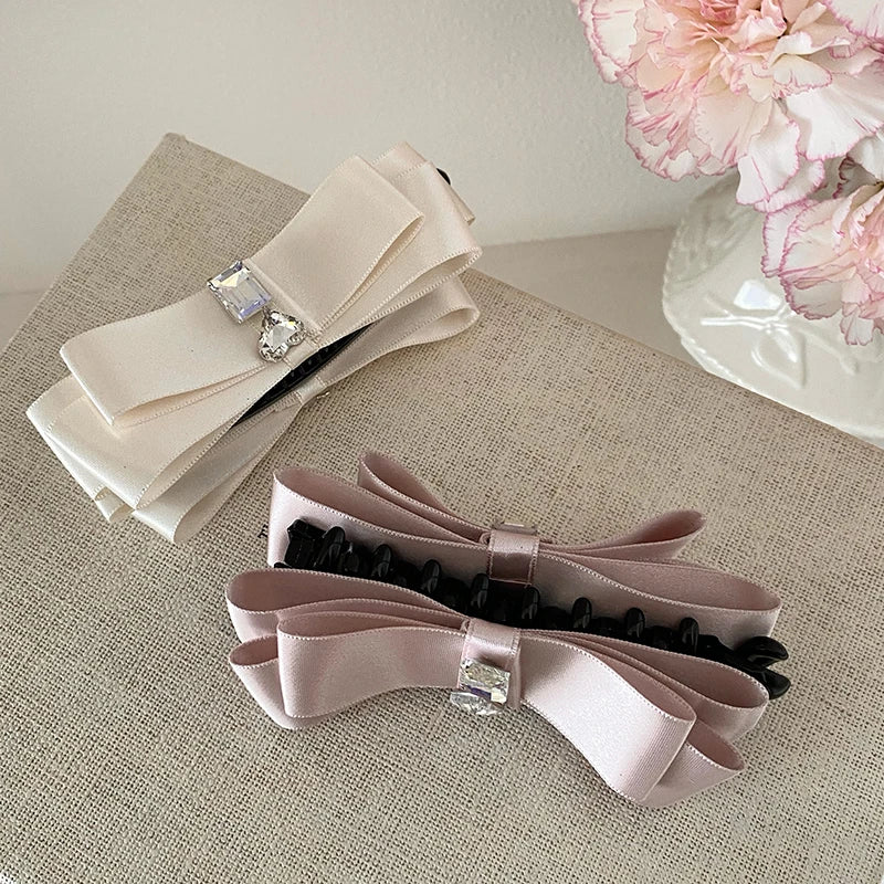 Fashion Elegant Glitter Bowknot Solid Color Hair Clips for Girls Banana Clips for Women Ladies Hair Accessories in Stock Sweet