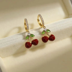Cute Fruit Cherry Classic Drop Earrings for Girls Fashion Trendy Glitter Vintage Jewelry for Women Ladies Accessories Latest