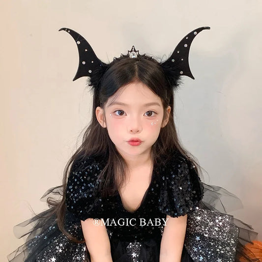 2025 Halloween Wicked Spooky Bat Head Band for Baby Girls Fashion Devil Point Hair Band for Kids Children Hair Accessories Chic