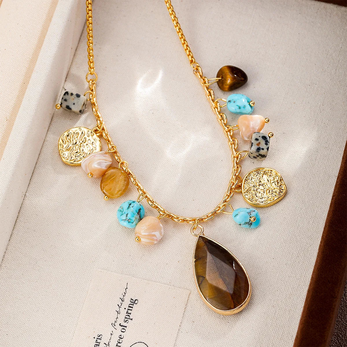 Female Tiger Eye Dotted Stone Blue Turquoise Shell Beads Necklace Elegant Fashion Factory Price in Stock Jewelry for Women Daily