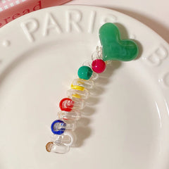 Kids Heart Beads Telephone Wire Hair Ties Candy Color Sweet Fashion Wholesale Scrunchies Accessories for Children Daily School