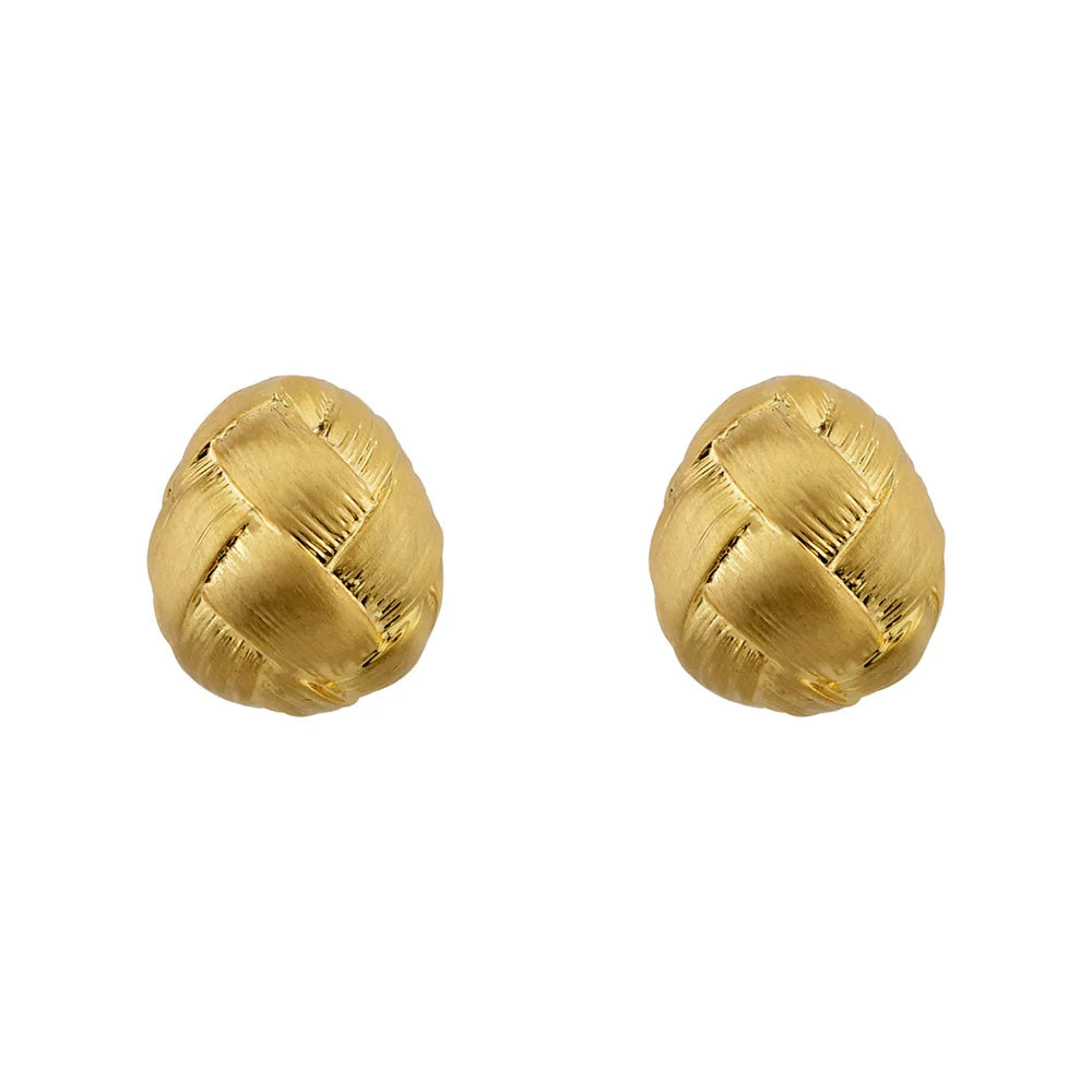 Women's Copper Stud Earrings Gold Drawing Woven Pattern Water Drop Earrings Elegant Retro Simple High-end Fashion Ear Studs