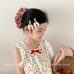 Girly Aesthetic Cherry Bowknot Grid Red Hair Ties Alligator Clips Headband Sweet Fashion in Stock Hair Accessories Set for Kids