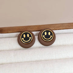 Women Circle Shape Smiling Face Decorative Mini Stud Earring Fashion Simple Graceful Bulk Order Jewelry Accessories for Street