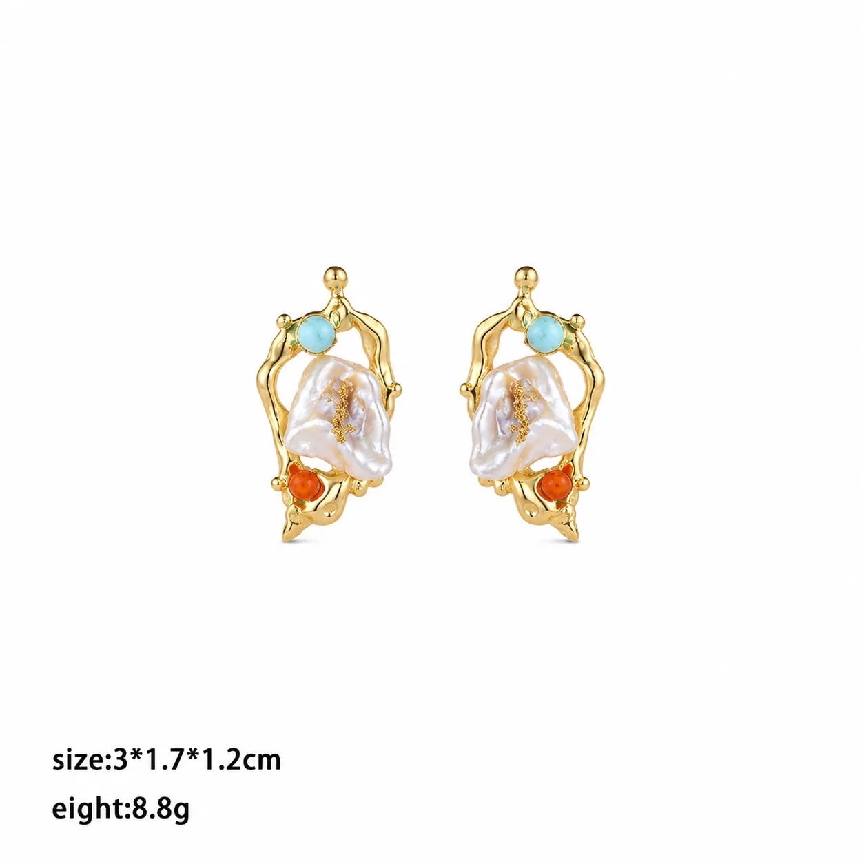 Women' Brown Zircon Blue Turquoise Baroque Pearl Stud Earring Elegant Fashion Trendy Low MOQ in Stock Jewelry for Female Causal