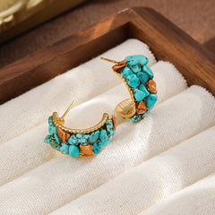 Women Green Small Blue Turquoise 18k Gold-plated S925 Silver Hoop Earring Vintage Trendy Factory Price Jewelry for Causal Daily