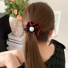 Ladies Black Red Colored Imitation Pearl Small Hair Ties Thick Thin Hair Elegant Vintage Bulk Order Women Scrunchies Accessories