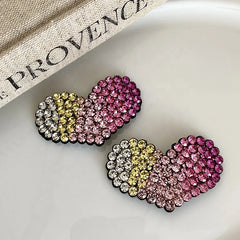 Ladies Colorful Heart-Shaped Snap Clips Chic Sweet Trendy Glitter Sparking Rhinestone in Stock Hair Clips Accessory for Women