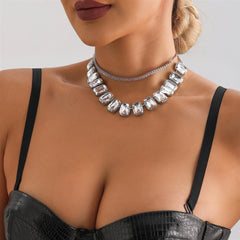 Fashion Glitter Rhinestone Necklaces for Girls Layered Wearing Elegant Glamorous Jewelry Sets Suits for Women Ladies Accessories