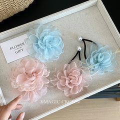 Hot Sale Women's Daily Fashion Hair Ties Solid Pink Blue Flower Scrunchies with Elegant Claws Set Handmade Accessories