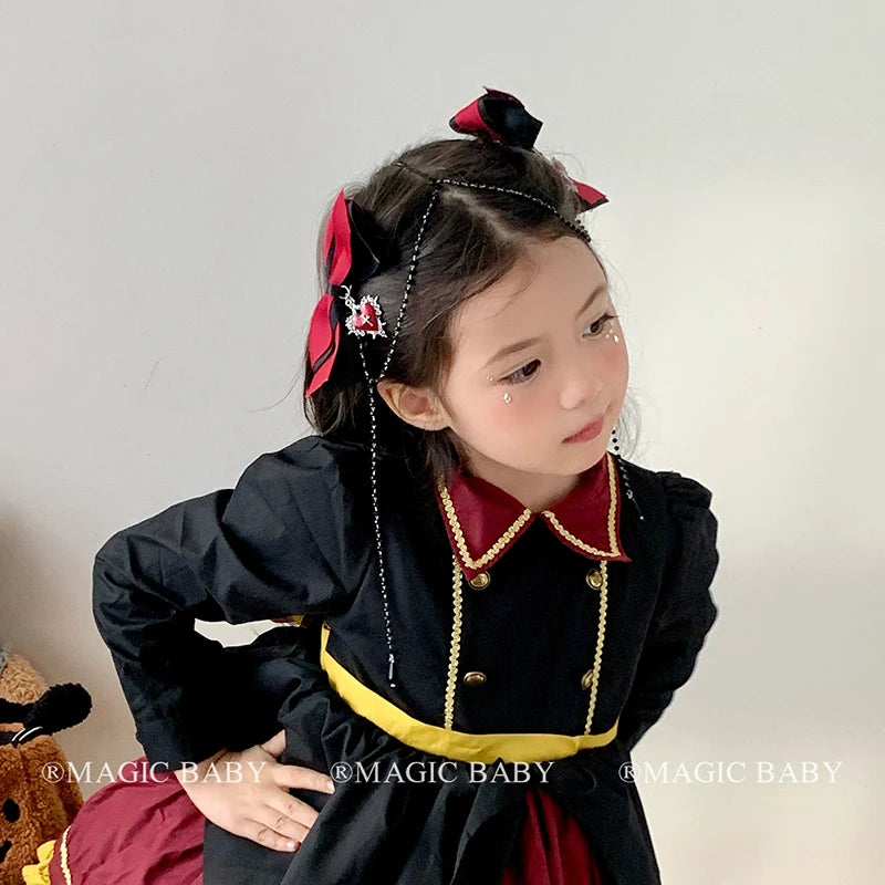 Red Bow Gothic Halloween Hair Clip for Kids Heart Cross Chain Spooky Cute Children Hair Accessories Chic Costume Party Hairpins
