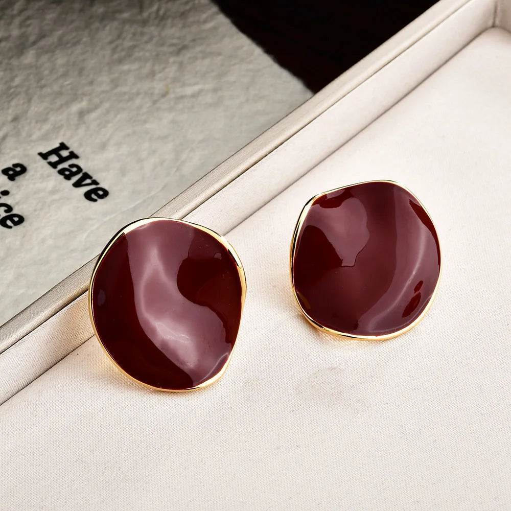 French Style Dropping Glaze Pleated Round Earrings for Women Light Luxury High-end Elegant Earring Stud Fashion Charms Earrings