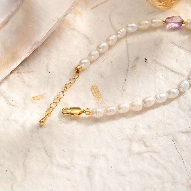 Female  Charms Luxury Freshwater Pearl Natural Stone Dried Rose Flowers Bracelet Low MOQ in Stock Elegant Jewelry for Causal