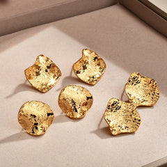Fashion Copper Stud Earrings Pleated Metal Flashing Texture Earpins Round Square Irregular Earrings Wholesale European American