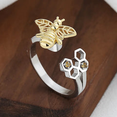 Light Luxury Honeycomb Bee Rotating Rings Flower Cute Ring Fashion Ins Women's Jewelry Accessory Cross-border Hot Sale Wholesale