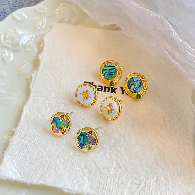 Female Green Star Rhinestone S925 Silver Zircon Abalone Shell Stud Earring Elegant Fashion Low MOQ in Stock Jewelry for Women