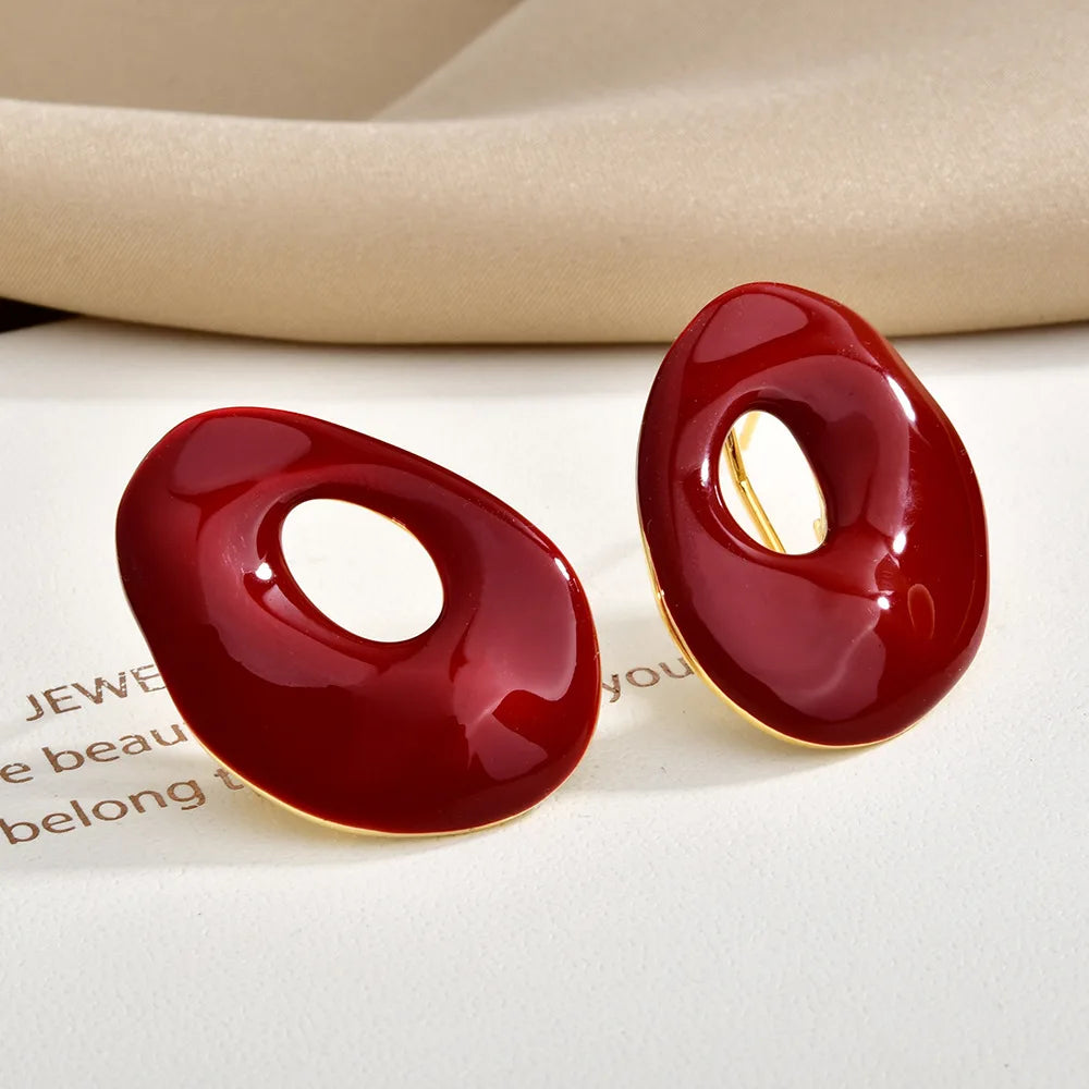 2026 New Irregular Red Stud Earrings Retro Niche Design High-end Wine-red Earrings Elegant Style Earrings Ear Jewelry for Women