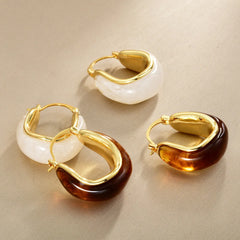 High-end Irregular Hoop Earrings Coffee-colored Resin OEar Buckles Elegant Light Luxury Earrings Women Fashionable and Stylish