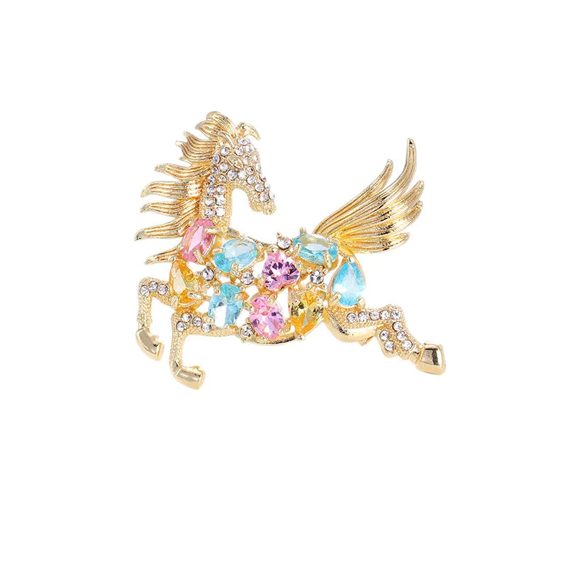Fashion Glitter Rhinestone Sweet Horses Animals Brooches for Girls Trendy New Year Stylish Jewelry for Women Ladies Accessories