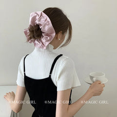 Women Minimalistic Solid Color Pink Large High Elastic Scrunchies Sweet Fashion ELegant in Stock Hair Ties Accessories for Daily