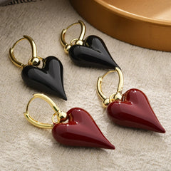 Retro Earrings Elegant Simple Red Glaze Love Earrings High-end Light Luxury for Women Heart-shaped Earring Autumn and Winter