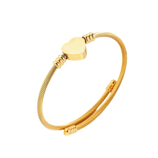 Stainless Steel Cable Bangle Bracelet Women's Heart and Cross Charm Adjustable Open Cuff Fashion Jewelry Accessories Wholesale