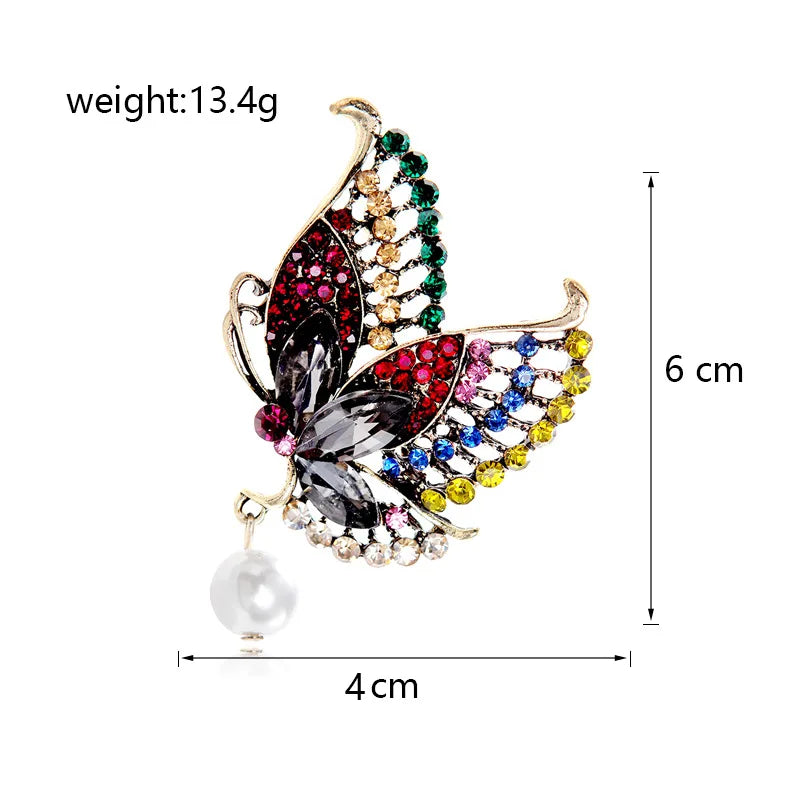 Fashion Butterfly Glitter Rhinestone Sweet Brooches for Girls Trendy Elegant Pins Jewelry for Women Ladies Accessories Wholesale