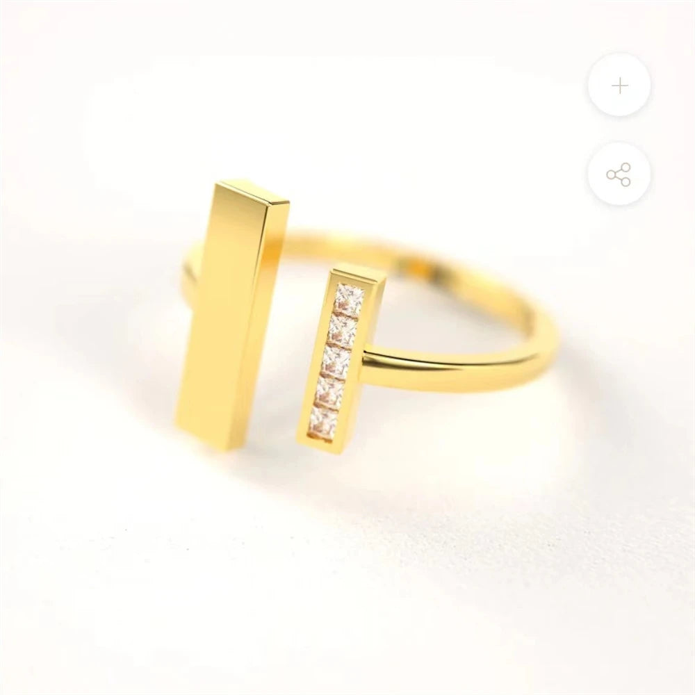 Women's Double T-shaped Rings with Zircon-encrusted InstaStyle Minimalist Rings Korean Fashionable Jewelry Unisex Accessory Bulk