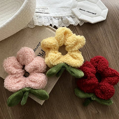 Simple Solid Color Flower Scrunchies for Baby Girls Cute Sweet Hair Ties for Kids Children Hair Accessories Chinese Supplier