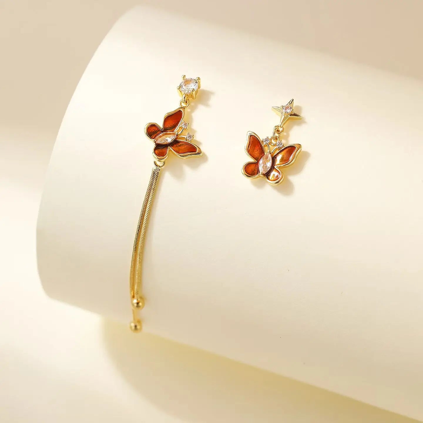 Fashion Glitter Amber Butterfly Elegant Tassel Drop Earrings for Girls Elegant Glamorous Jewelry for Women Ladies Accessories