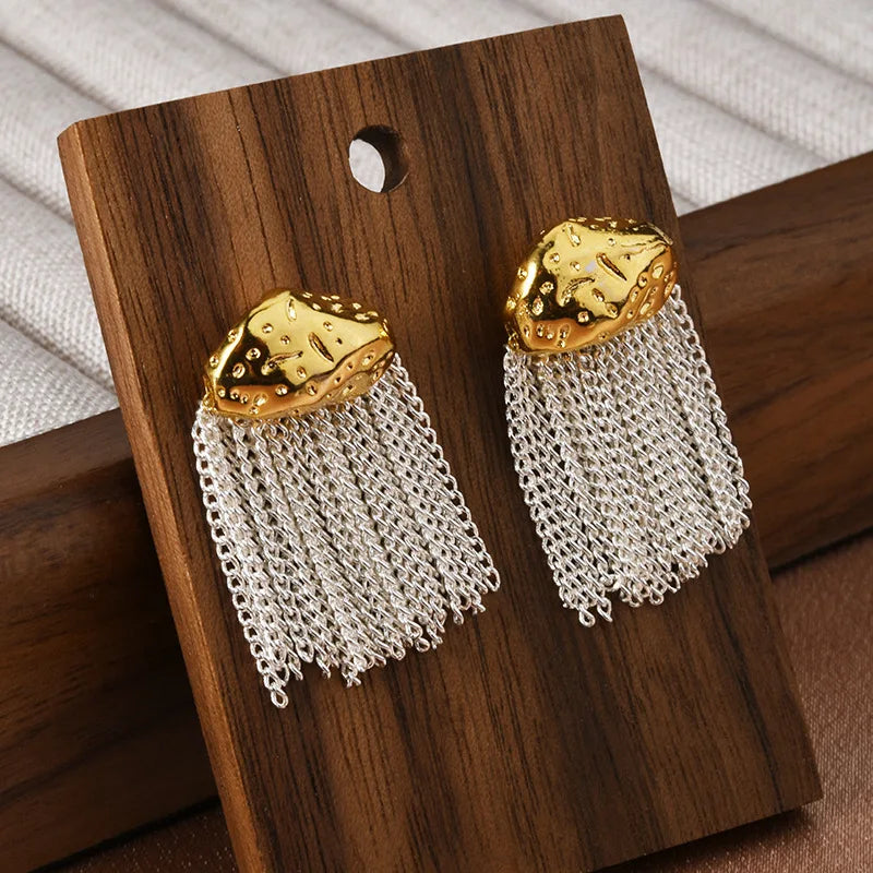 Korean Style Minimalist Earrings Women High-end Chain Tassel Stud Earring Super Fairy Cold Wind Earrings Fashionable Chic Bulk
