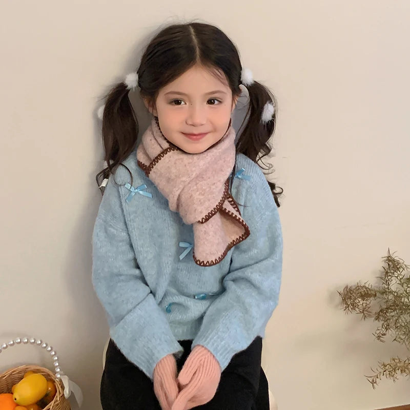 Pink Solid Color Gloves Scarf Classic Simple Hair Accessory for Baby Girls Cute Elegant Sweet Kawaii for Kids Children Teens