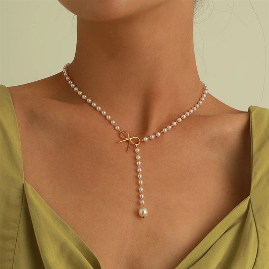 Fashion French Style Imitation Pearl Simple Necklaces for Girls Elegant Trendy Glamorous Jewellry for Women Ladies Accessories