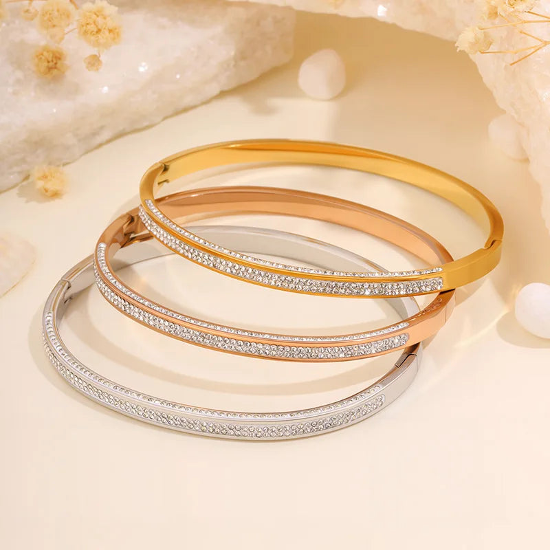 Fashion Glitter Zircon Bangles Stainless Steel Trendy Glamorous Classic Modern Jewelry for Women Bracelets Accessories Wholesale