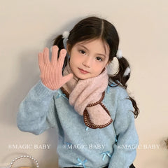 Pink Solid Color Gloves Scarf Classic Simple Hair Accessory for Baby Girls Cute Elegant Sweet Kawaii for Kids Children Teens