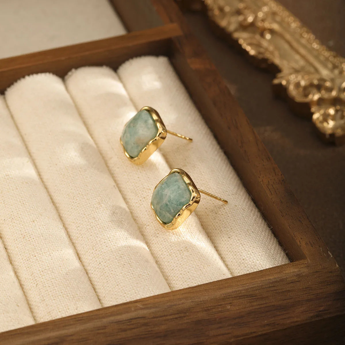 Women Square Shape Green Natural Stone Stud Earring Elegant Dainty Trendy Factory Price Low MOQ in Stock Jewelry for Female