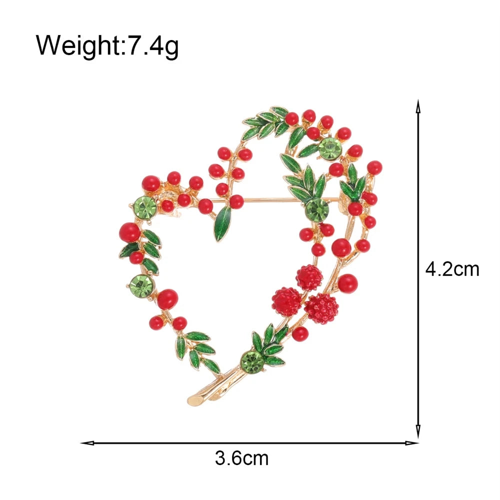 Fashion Heart Shaped Glitter Brooches for Girls Sweet Vintage Glamorous Charms Pins Jewelry for Women Ladies Accessories Female