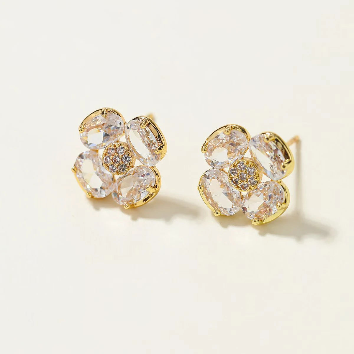 Elegant Trendy Flower Bowknot Stud Earrings with Crystal Rhinestone Gold Plated Women's Jewelry Chinese Supplier Wholesale