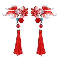 Koi Fish Tassels Classic Vintage Hair Clips for Baby Girls Fabric Alligators Hair Accessories for Festivals Parties New Year