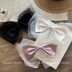 Princess Style Large Bowknot Lace Hair Snap Clips Girls Elegant Alloy Hair Accessories Solid Color Sweet Cute for Party Women