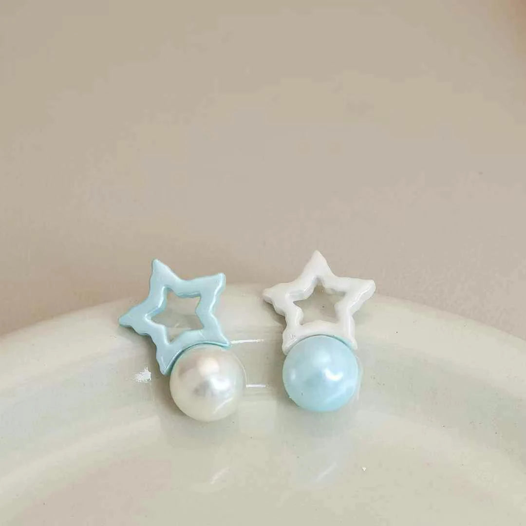 Girly Aesthetic Star Imitation Pearl Shape Small Drop Earring Elegant Sweet Fashion Affordable Bulk Office Jewelry Accessories