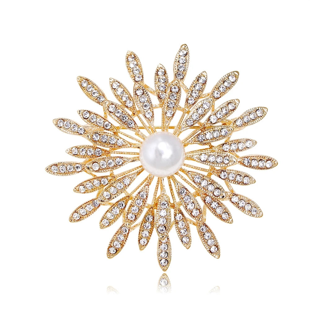Fashion Glitter Flowers Floral Sweet Brooches for Girls Trendy Stylish Glamorous Pins Jewelry for Women Ladies Accessories