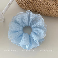 Elegant Blue Glitter Stripe Lace Scunchies Girls Fashion Stylish Sweet Cute Hair Ties for Women Ladies Hair Accessories