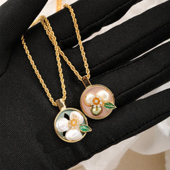 Female Hand-Painted Drip Glaze Freshwater Pearl 18k Gold-plated Pendant Necklace Elegant Vintage Low MOQ in Stock Daily Jewelry
