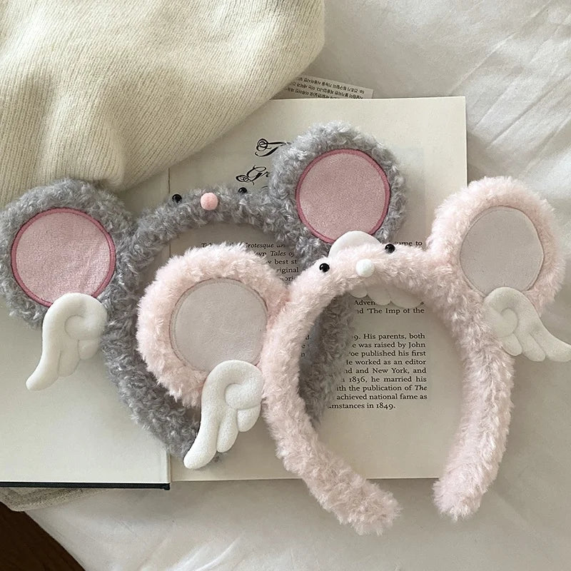 Cute Furry Angel Wings Elastic Hairband for Girls Elephant Cartoon Fashion Female Makeup Wash Face Headband Bulk Hair Accessory