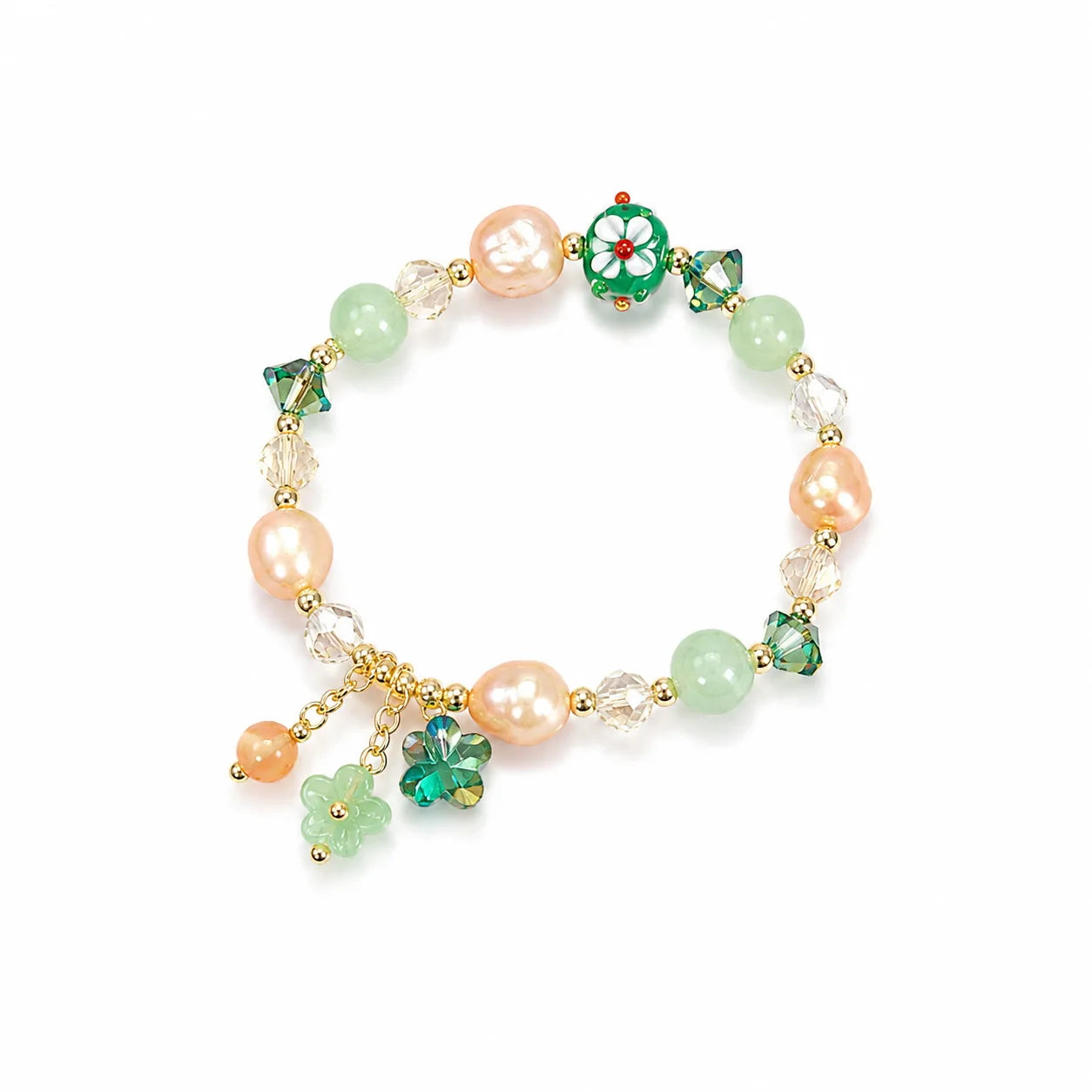 Women Green Pink Pearl Beads Bracelet Factory Price Low MOQ Fresh Charms in Stock Jewelry for Female Causal Daily Travelling
