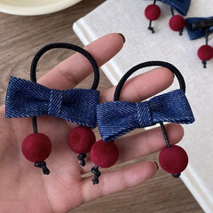 Girls Blue Bowknot Ball Elastic Ponytail Holder Hair Ties Sweet Fashion Elegant in Stock Alligator Clips Accessories Set for Kid